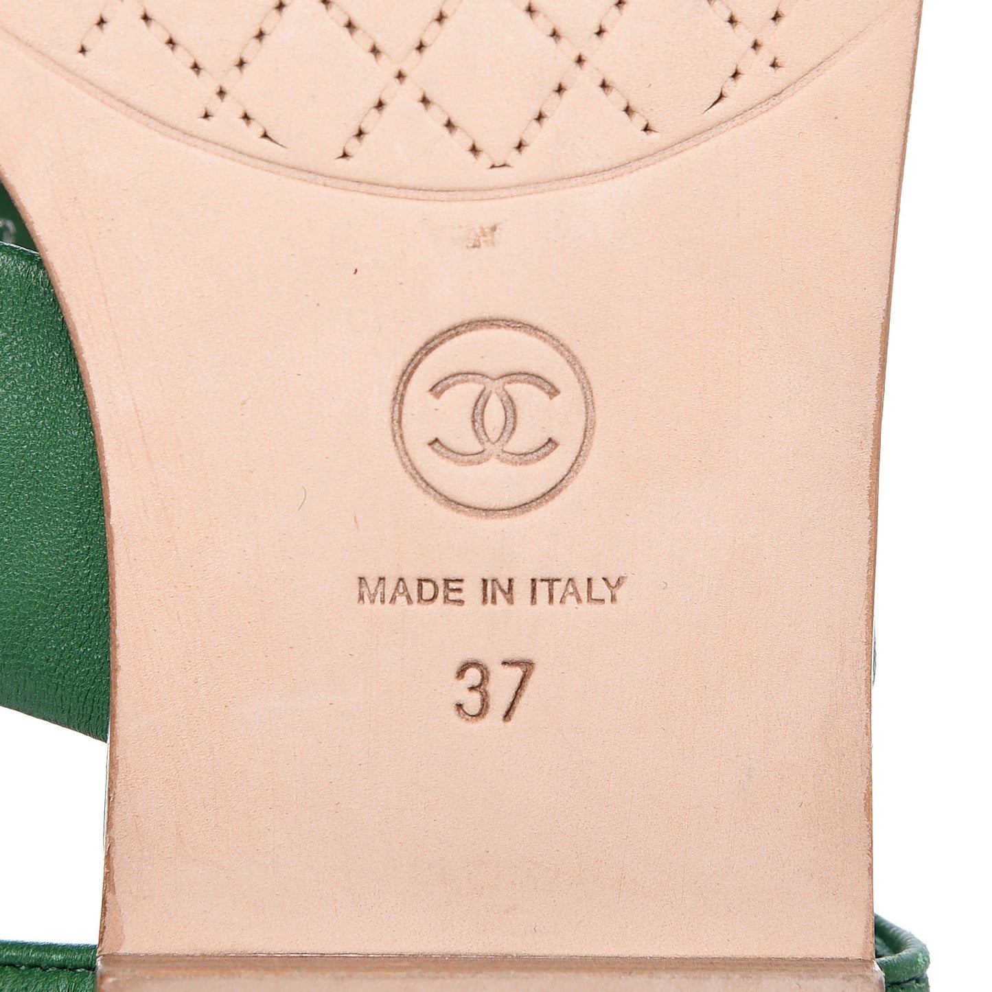 Lambskin Quilted Chain CC Sandals 37 Green
