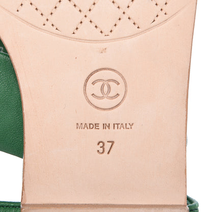Chanel Lambskin Quilted Chain CC Sandals 37 Green 7 of 10