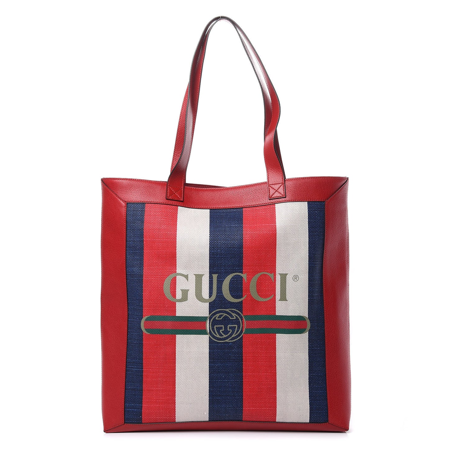 Canvas Calfskin Sylvie Stripe Logo Mens Tote Red White Blue