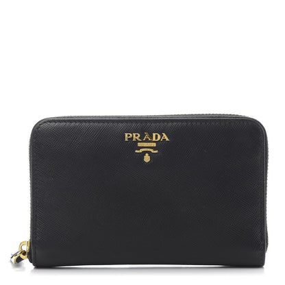 Prada Saffiano Metal Zip Around Wallet Black 1 of 8