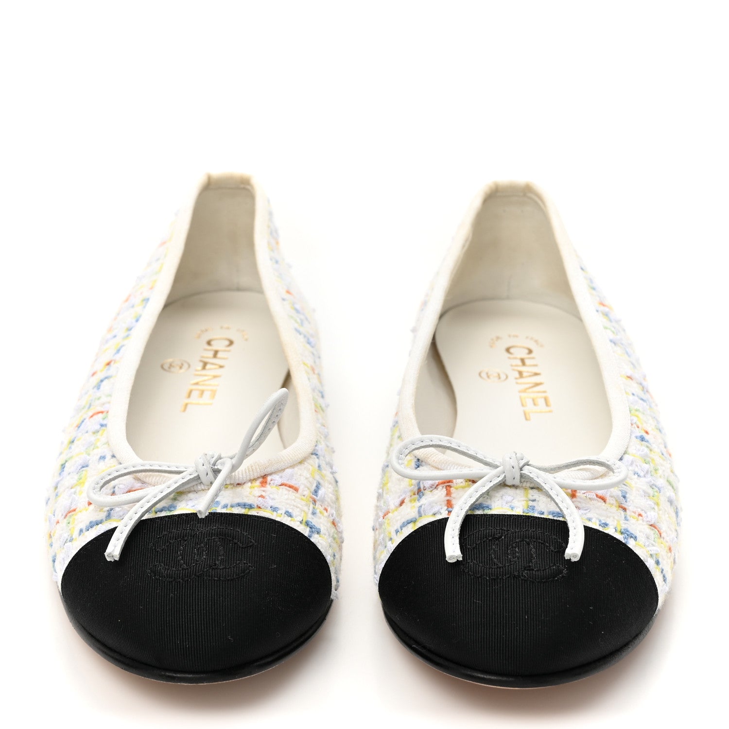 Chanel Tweed Grosgrain Cap Toe Ballerina Flats 37 White Multicolor 37.5 White Multicolor 3 of 11