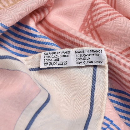 Hermes Cashmere Silk Rubans D'Hermes Shawl 140 Blanc Rose Pale Bleu 3 of 5