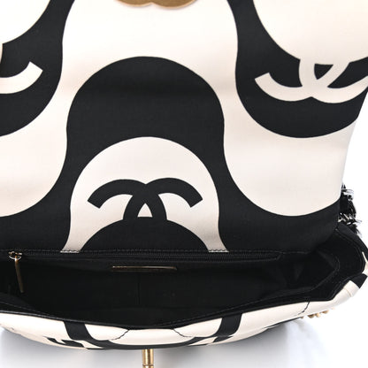 Chanel Fabric Printed Medium Chanel 19 Flap Black Ecru 5 of 9