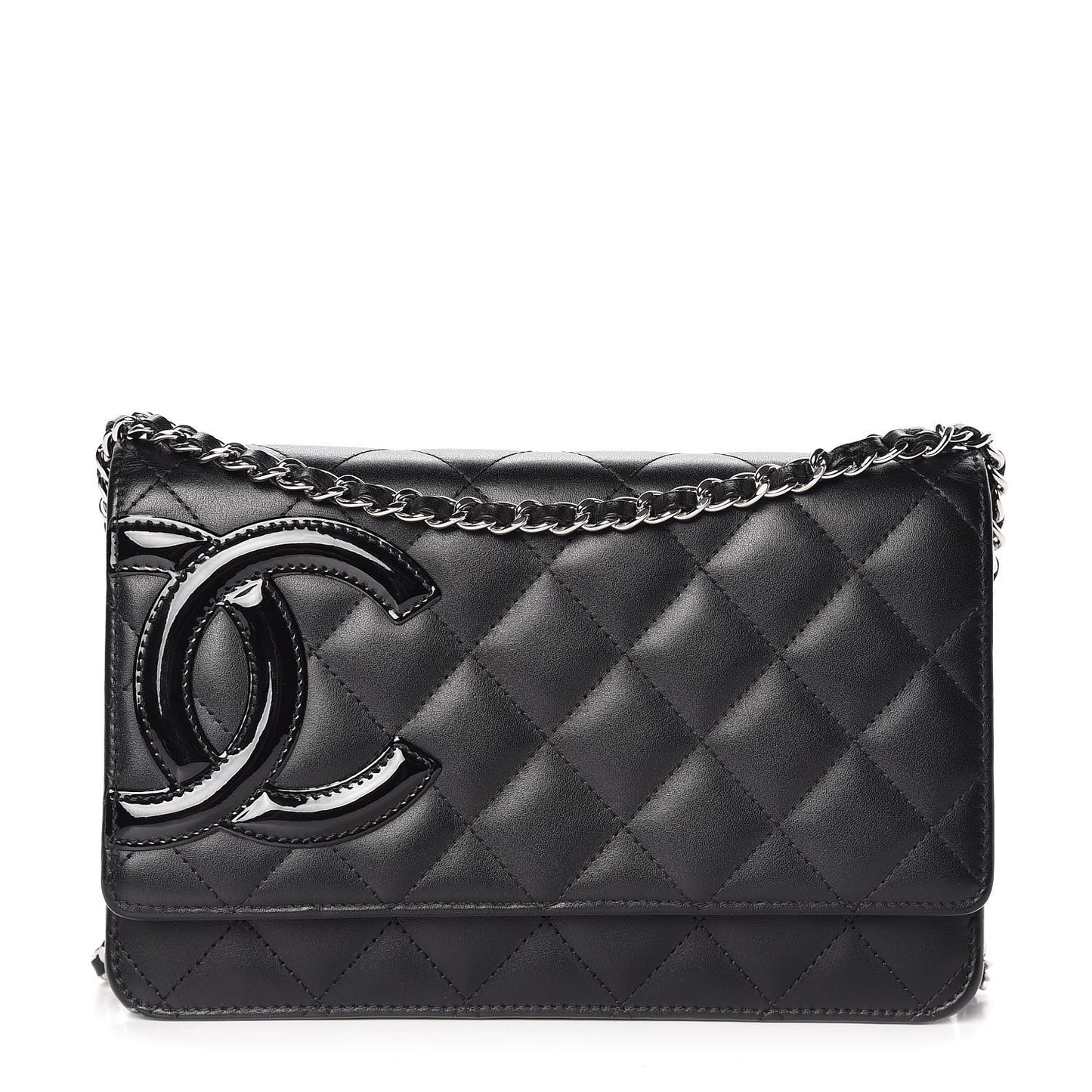Calfskin Quilted Cambon Wallet On Chain WOC Black