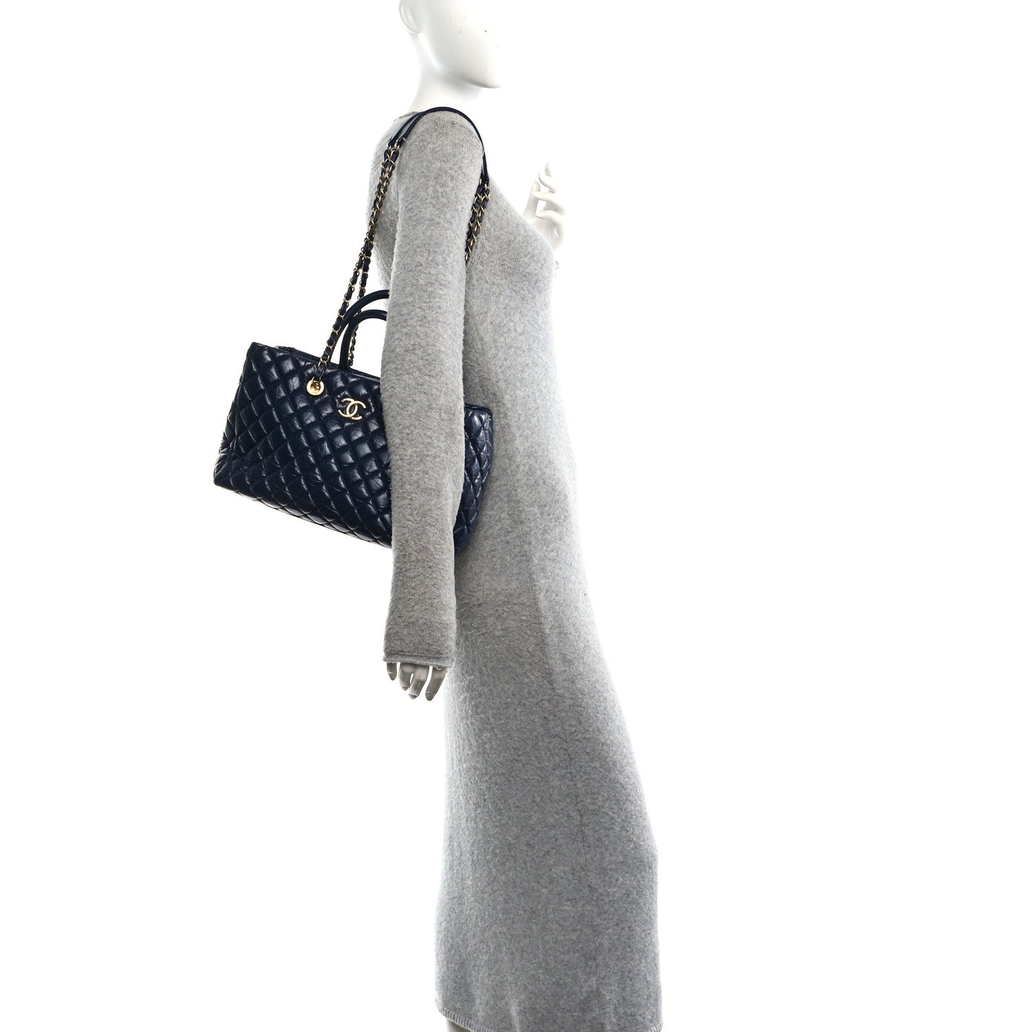 Chanel Aged Calfskin Quilted Medium Coco Handle Shopping Tote Navy 2 of 10