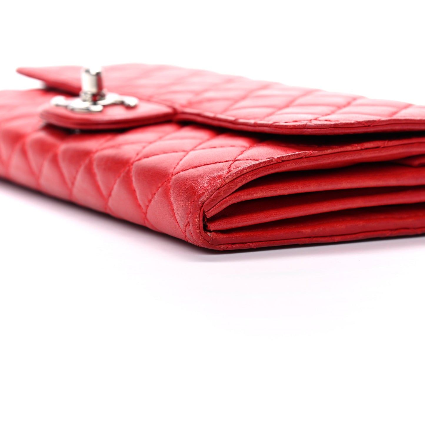 Lambskin Quilted East West Flap Clutch Red