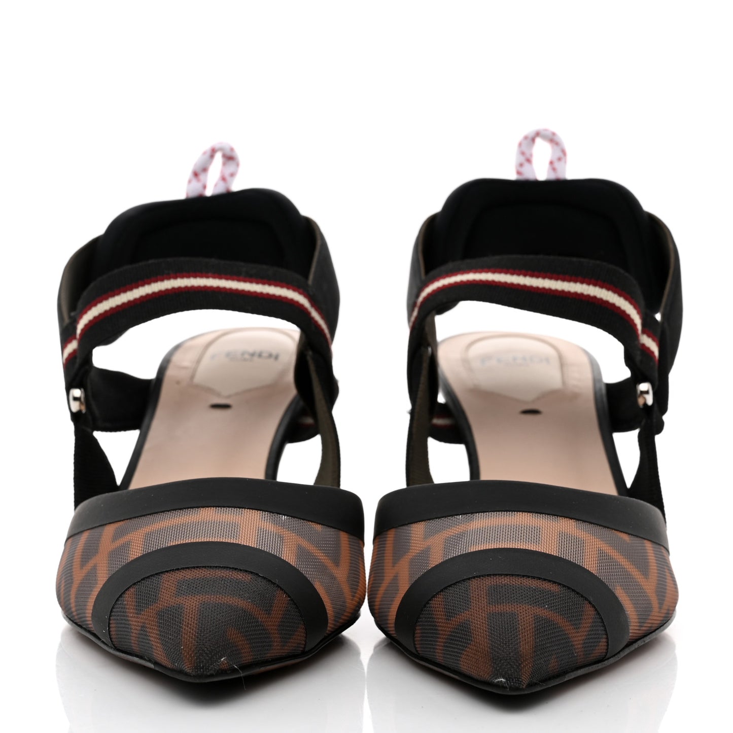 Technical Mesh FF Colibri 55mm Slingback Pumps 38 Tobacco Moro Black Militare