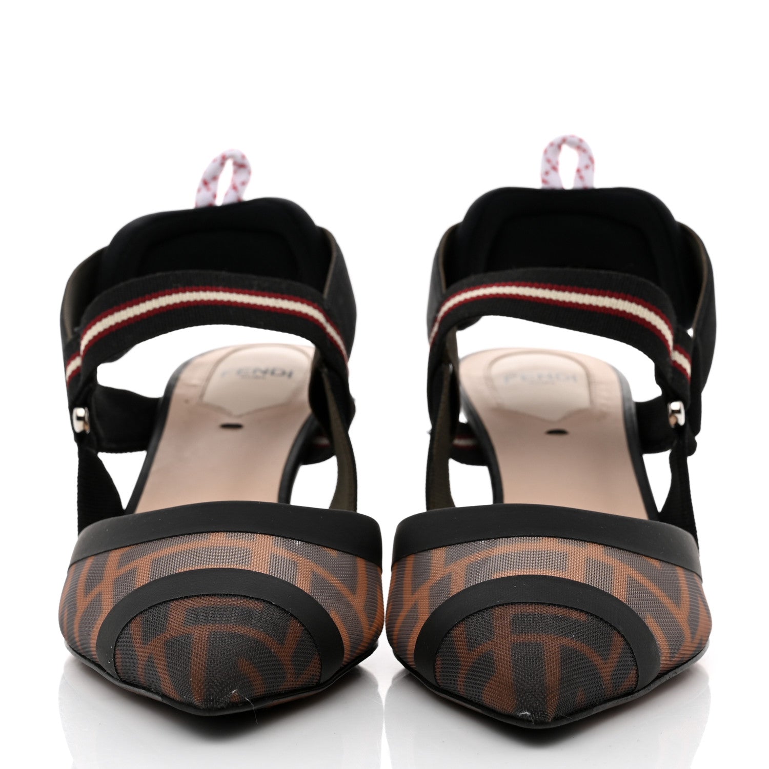 Fendi Technical Mesh FF Colibri 55mm Slingback Pumps 38 Tobacco Moro Black Militare 2 of 9