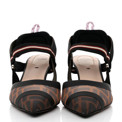 Fendi Technical Mesh FF Colibri 55mm Slingback Pumps 38 Tobacco Moro Black Militare 2 of 9