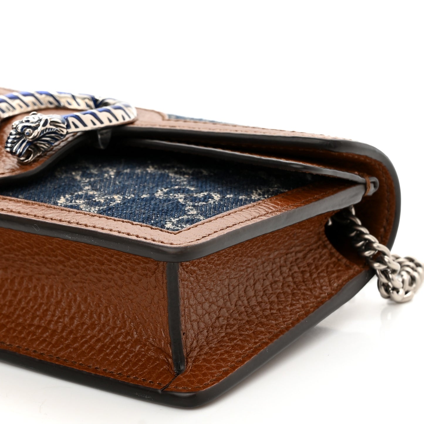 New Denim GG Monogram Dollar Calfskin Enamel Super Mini Dionysus Shoulder Bag Blue Tea Cuir Epilog Electric Blue