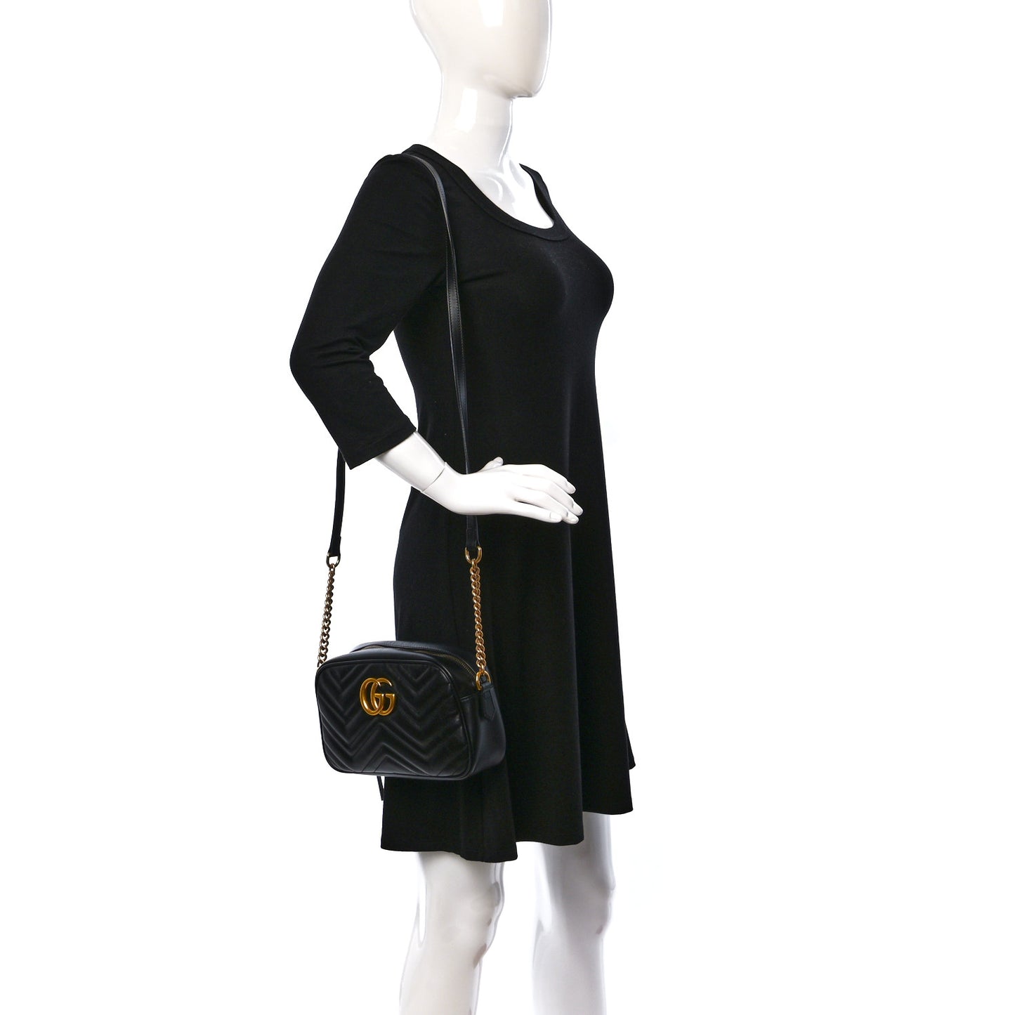 Calfskin Matelasse Small GG Marmont Chain Shoulder Bag Black