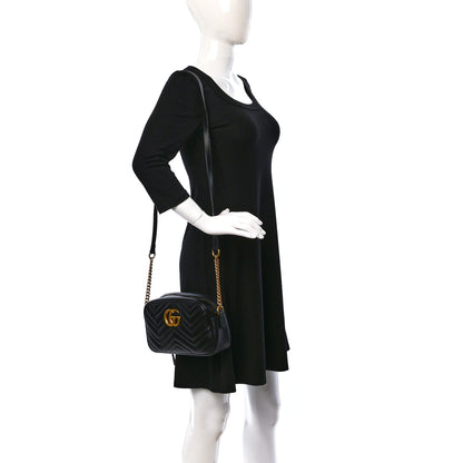 Gucci Calfskin Matelasse Small GG Marmont Chain Shoulder Bag Black 3 of 13