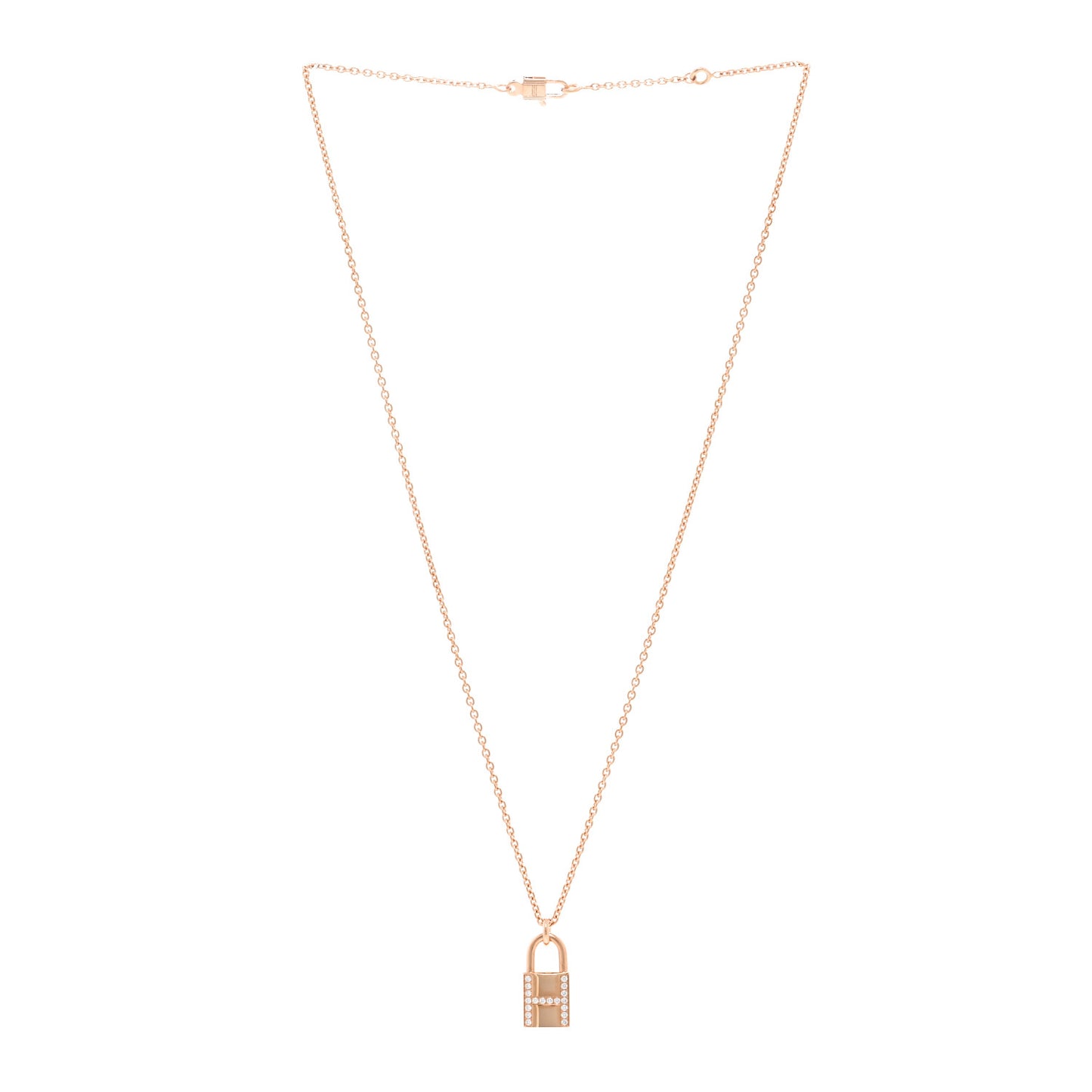 18K Rose Gold Diamond Amulettes Cadenas Pendant Necklace