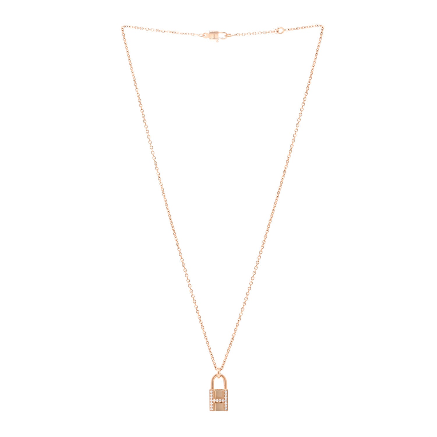 Hermes 18K Rose Gold Diamond Amulettes Cadenas Pendant Necklace 3 of 6
