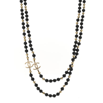 Chanel Metal Beaded CC Long Necklace Gold Black 1 of 6