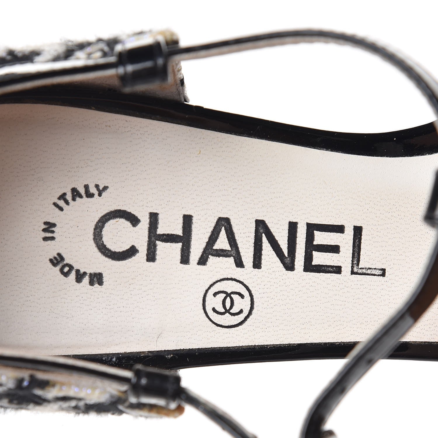 Chanel Patent Houndstooth Beaded Thong Sandals 36 Black 9 of 9