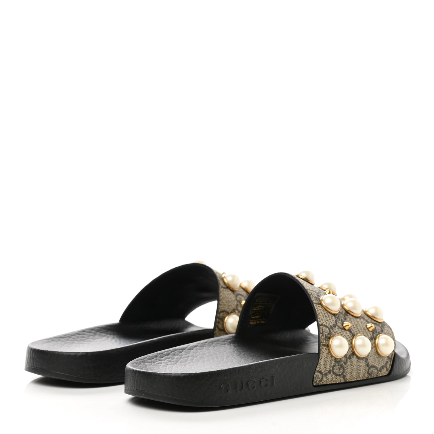GG Supreme Monogram Pearls Slide Sandals 35 Beige