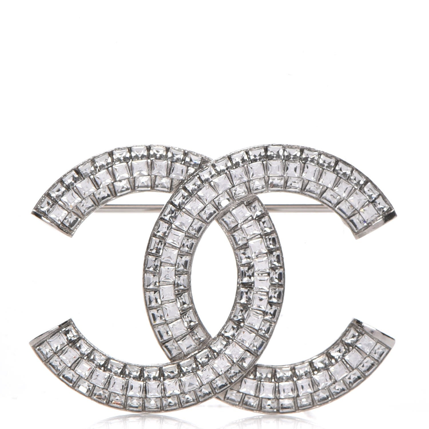 Chanel Baguette Crystal CC Brooch Silver 1 of 5
