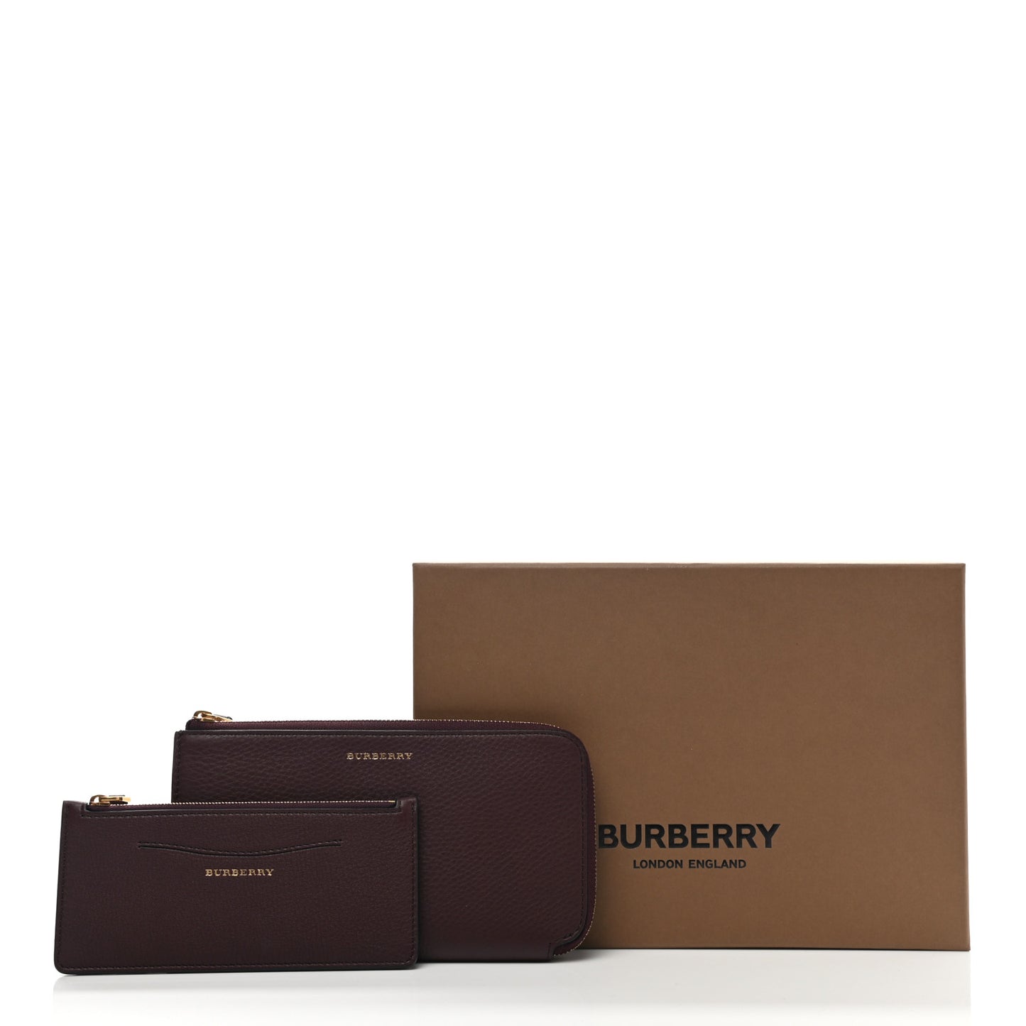 Grained Calfskin Zip Wallet Burgundy