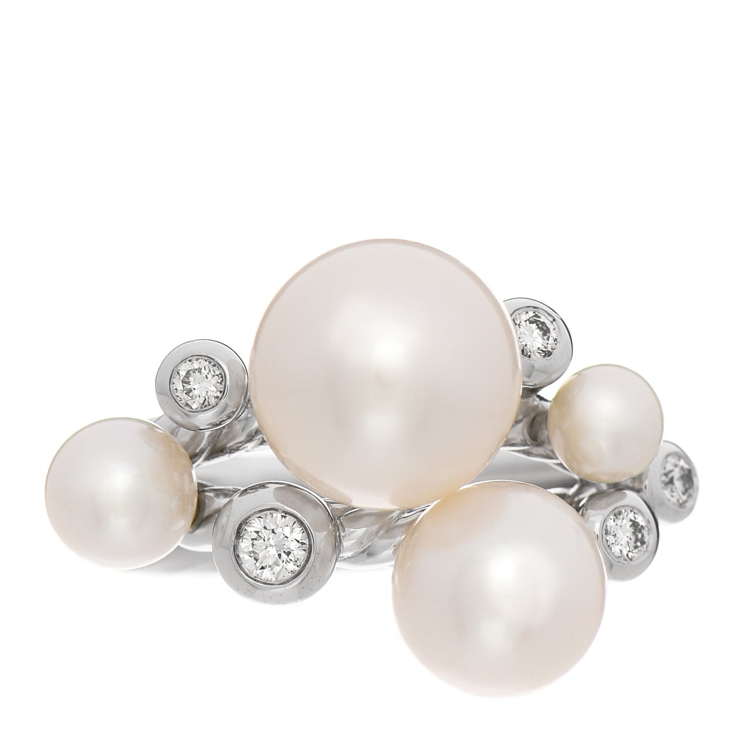 Sterling Silver Diamond Pearl Cluster Cable Ring 52 6