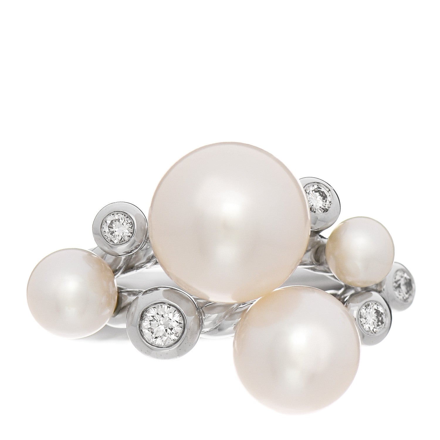 David Yurman Sterling Silver Diamond Pearl Cluster Cable Ring 52 6 1 of 4