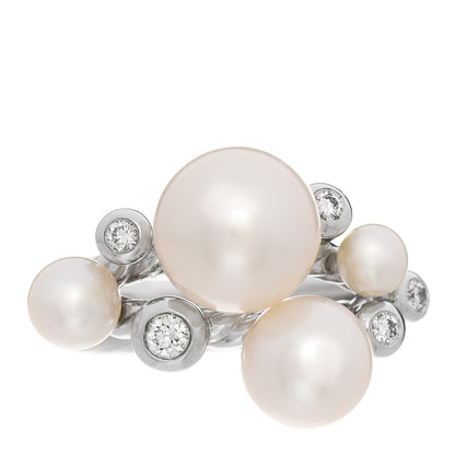 David Yurman Sterling Silver Diamond Pearl Cluster Cable Ring 52 6 1 of 4