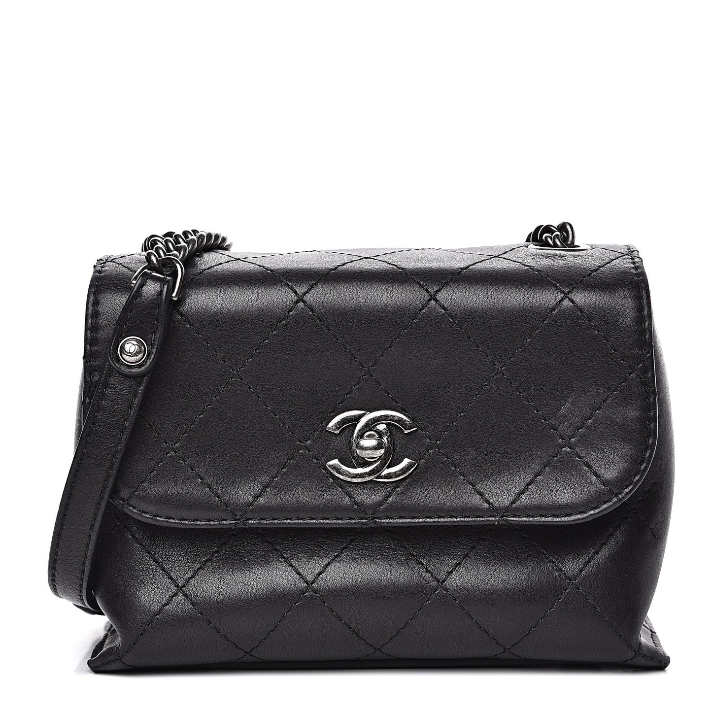 Calfskin Stitched Small Crossbody Flap Black