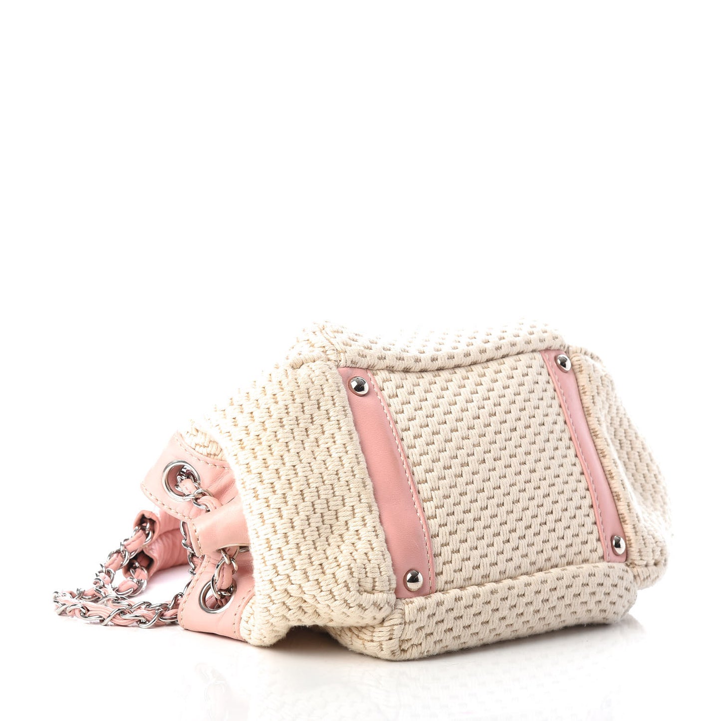 Canvas Woven Lambskin Lax Accordion Hobo Pink