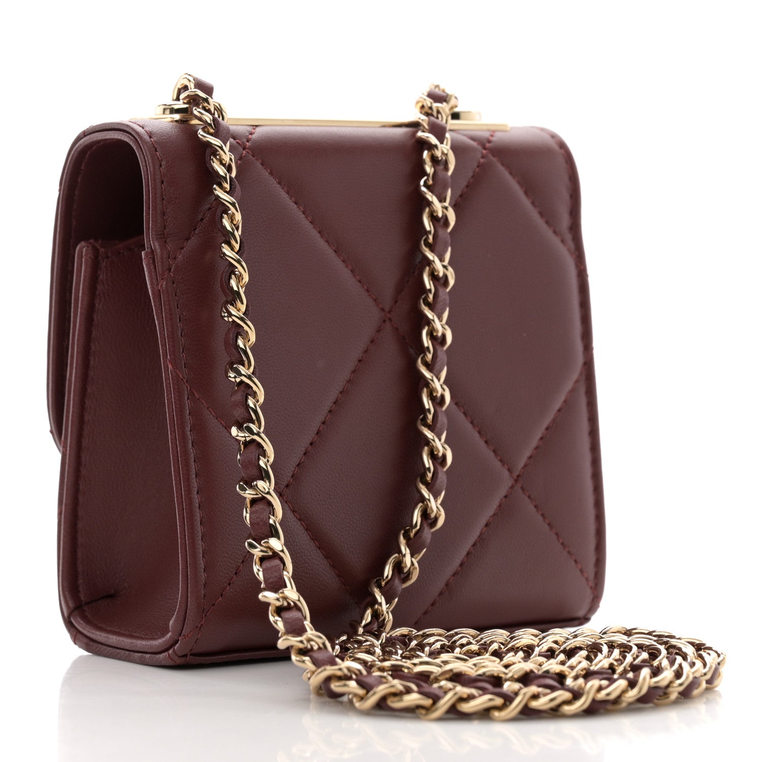 Chanel Lambskin Quilted Mini Trendy CC Clutch With Chain Burgundy 3 of 12