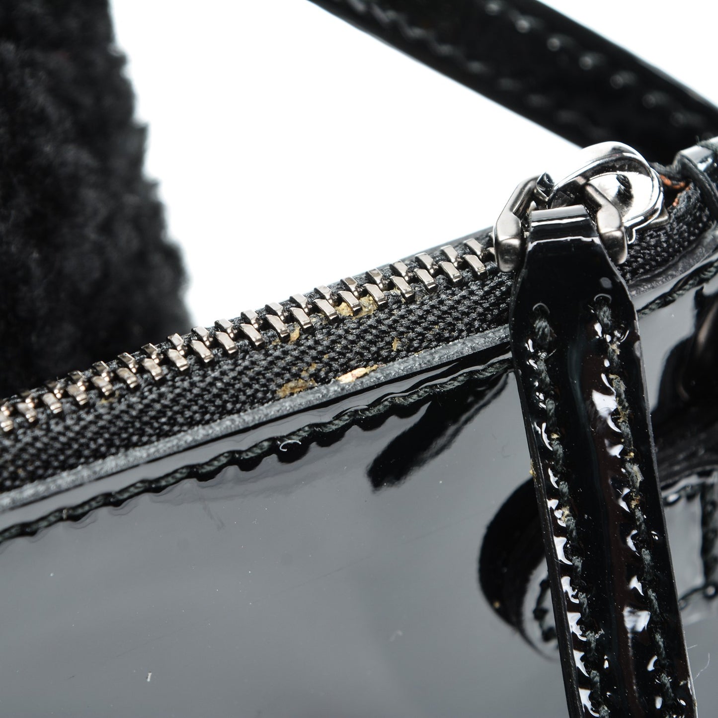 Patent Shearling Medium Soho Chain Shoulder Bag Black