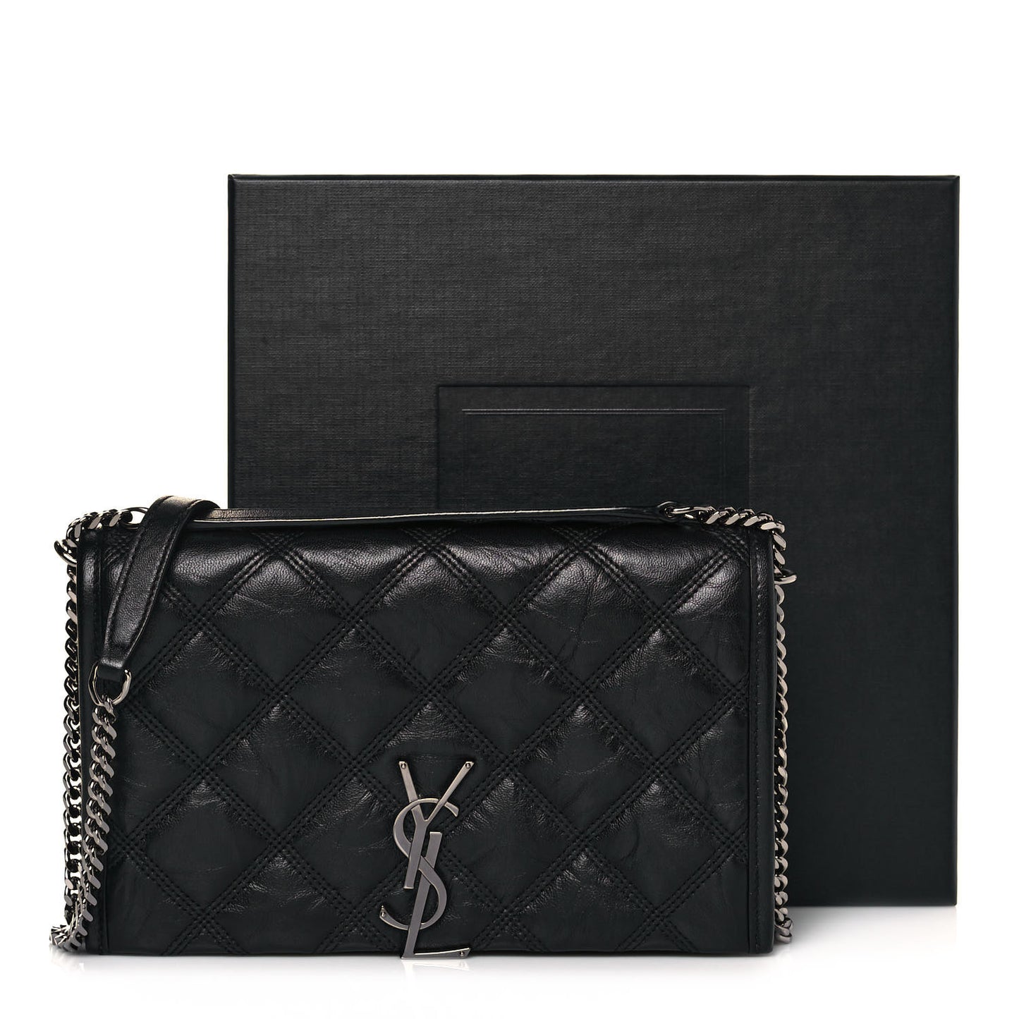 Lambskin Diamond Quilted Becky Chain Wallet Black