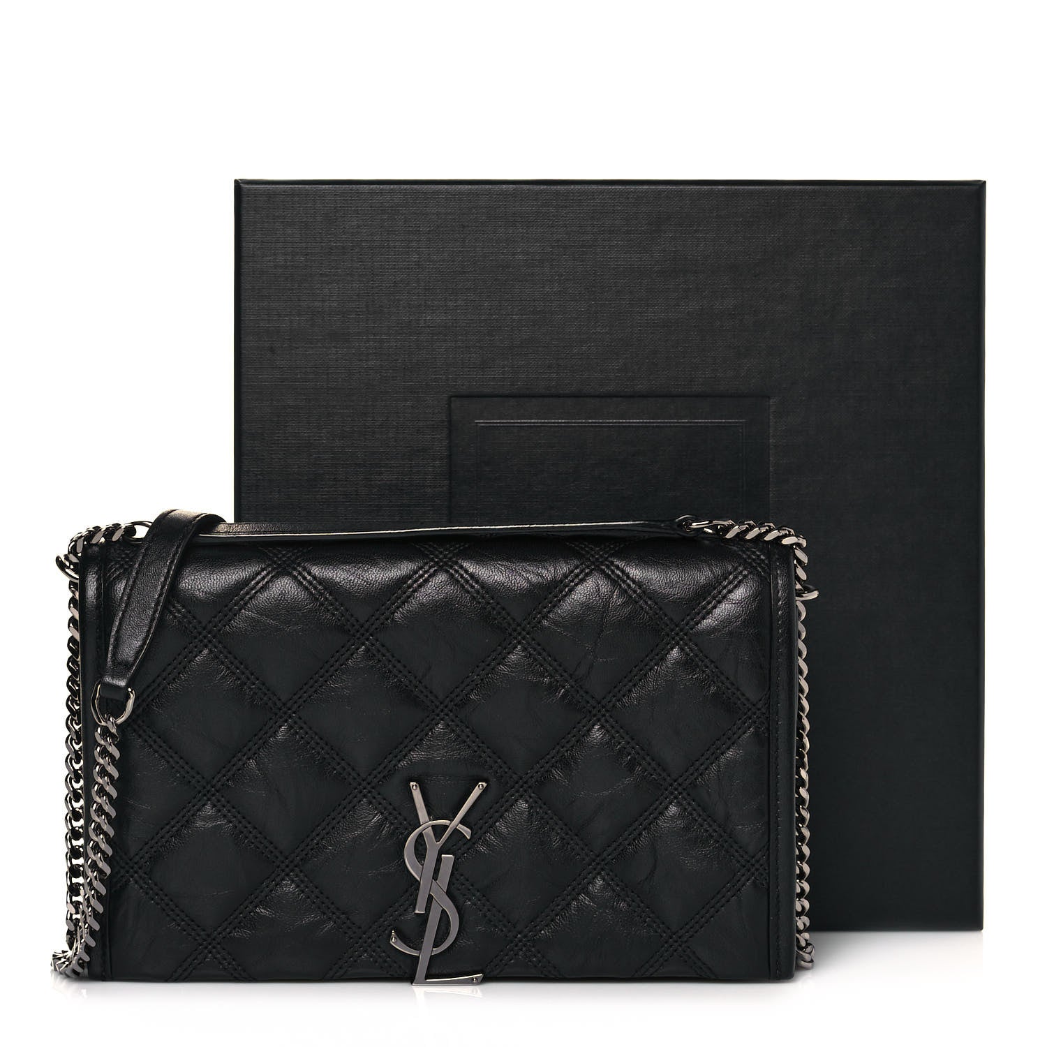 Saint Laurent Lambskin Diamond Quilted Becky Chain Wallet Black 13 of 13