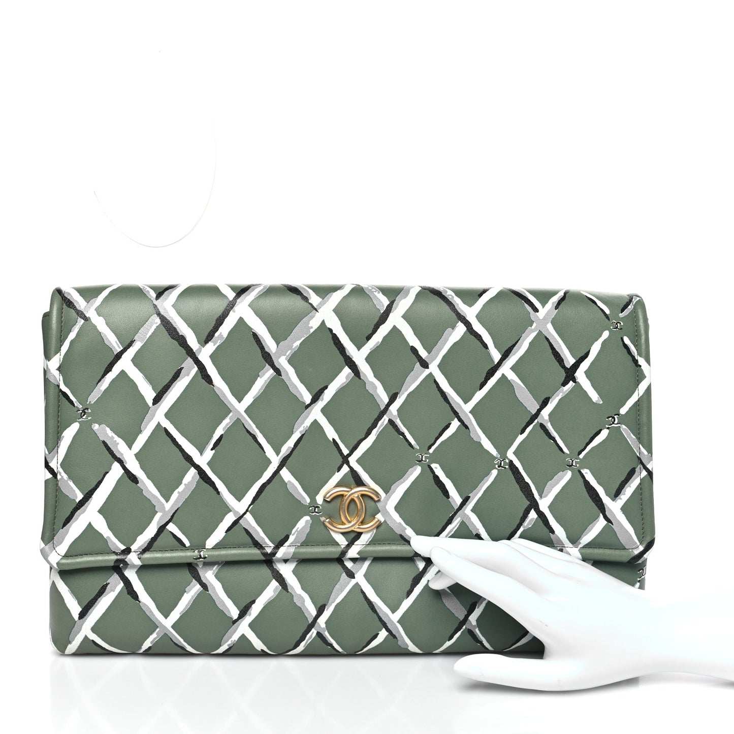 Lambskin Paris-Greece Quilted Foldover Clutch Green Multicolor