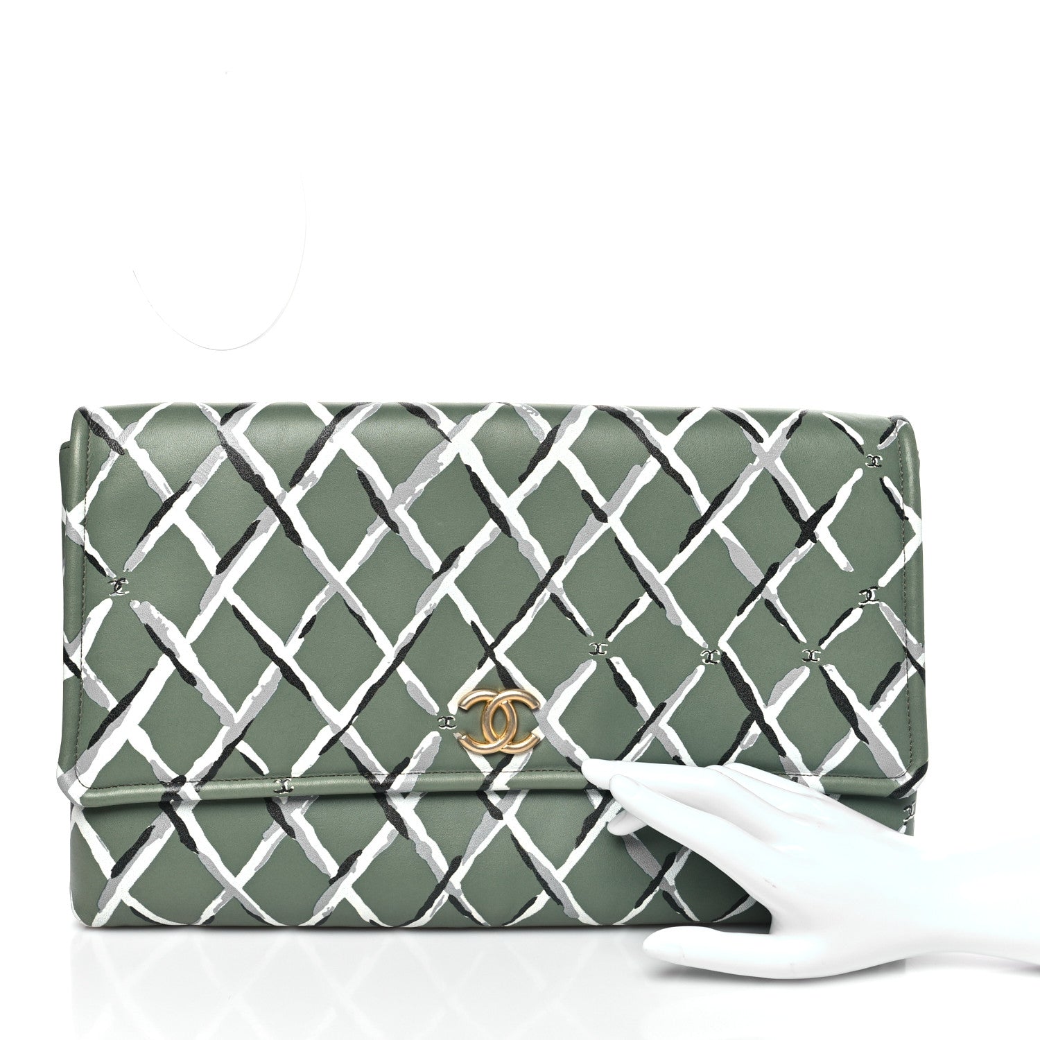 Chanel Lambskin Paris-Greece Quilted Foldover Clutch Green Multicolor 2 of 8