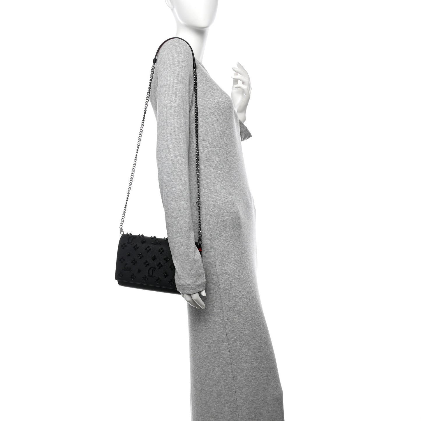Calfskin Spikes Loubinthesky Paloma Clutch Black