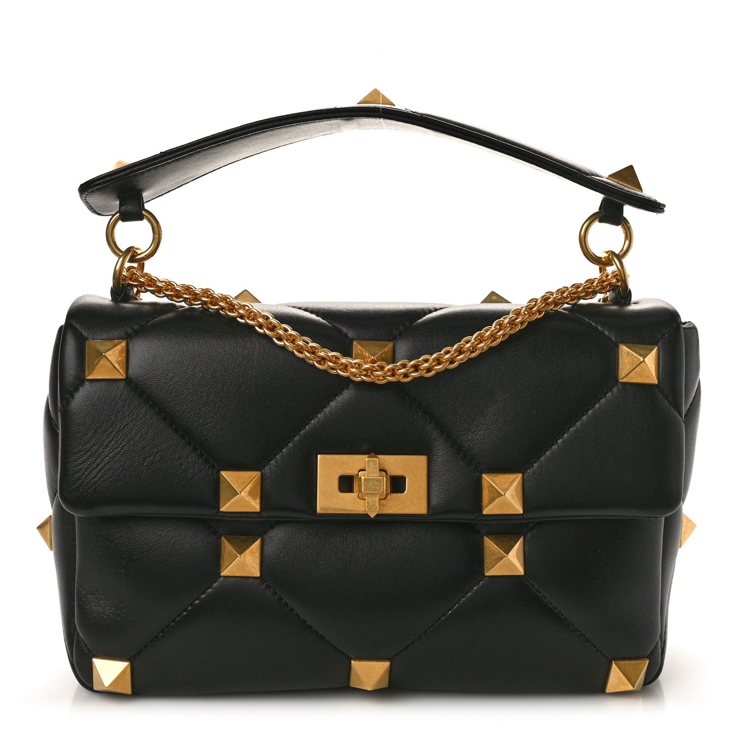 Valentino Garavani Nappa Large Roman Stud Shoulder Bag Black 1 of 8