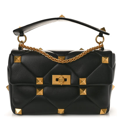 Valentino Garavani Nappa Large Roman Stud Shoulder Bag Black 1 of 8