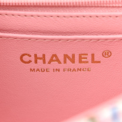 Chanel Tweed Quilted Mini Rectangular Flap Light Blue Pink Gold White 6 of 10