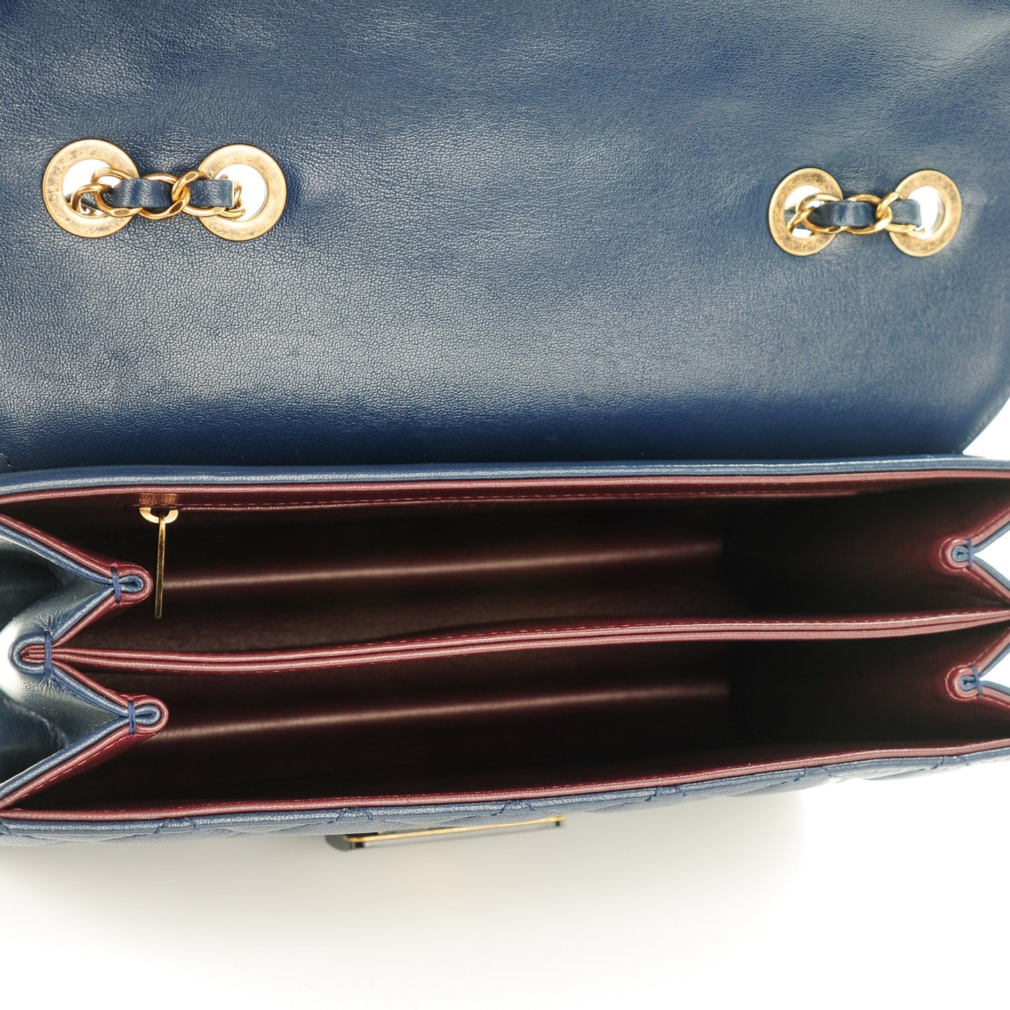 Sheepskin Quilted Large Beauty Lock Flap Navy Blue
