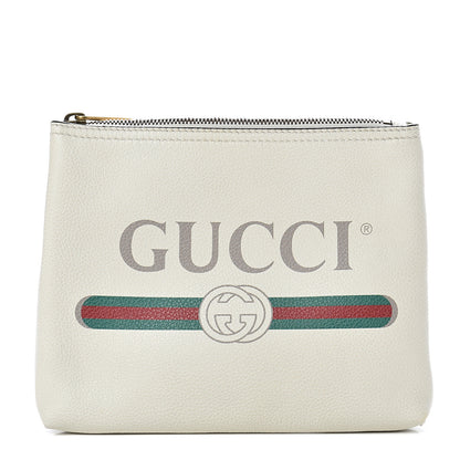 Gucci Pebbled Calfskin Medium Logo Portfolio Clutch White 1 of 6
