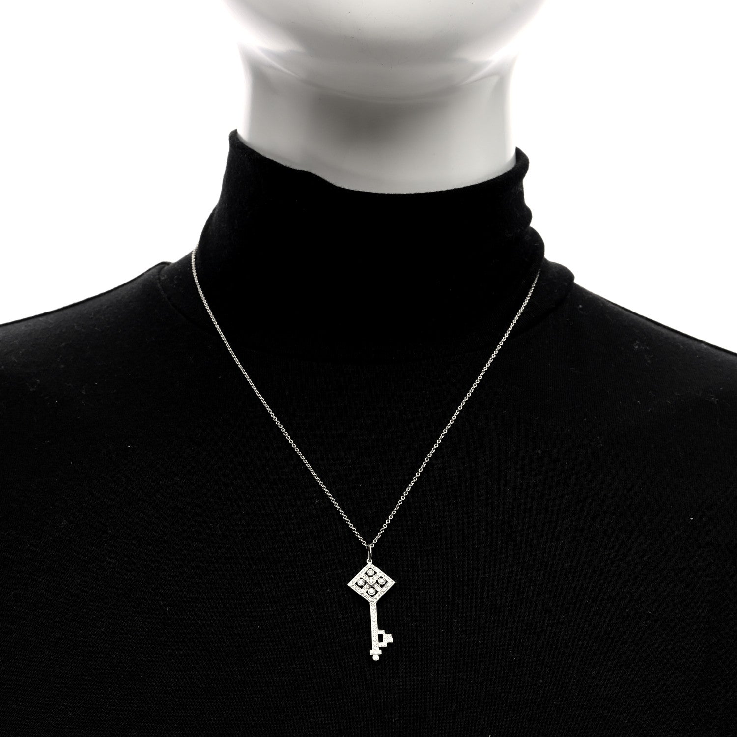 Tiffany Platinum Diamond Small Checkerboard Key Pendant Necklace 3 of 5