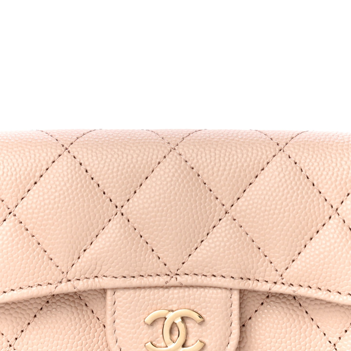Caviar Quilted Flap Card Holder Wallet Beige