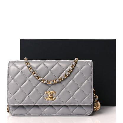 Chanel Lambskin Quilted CC Pearl Crush Wallet on Chain WOC Grey 11 of 11
