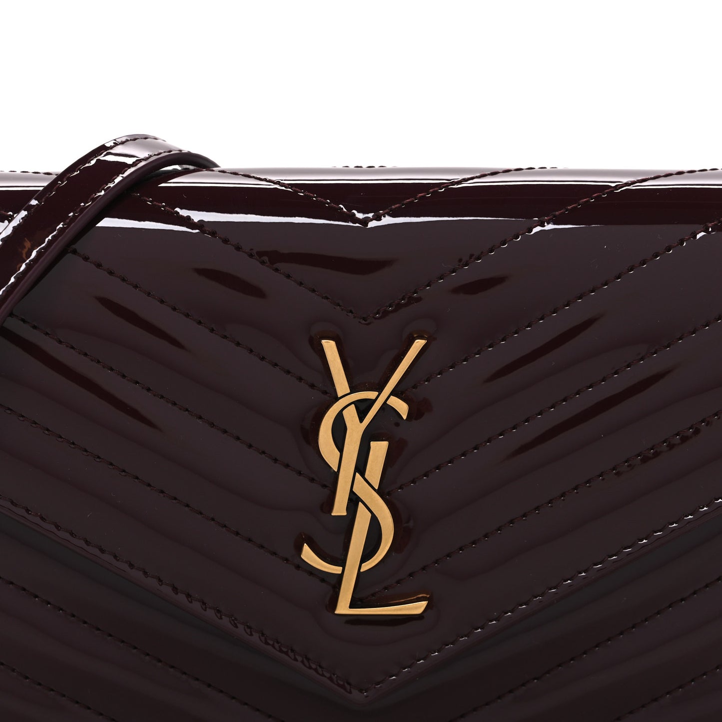 Patent Calfskin Matelasse Chevron Monogram Envelope Chain Wallet Dark Red Wine