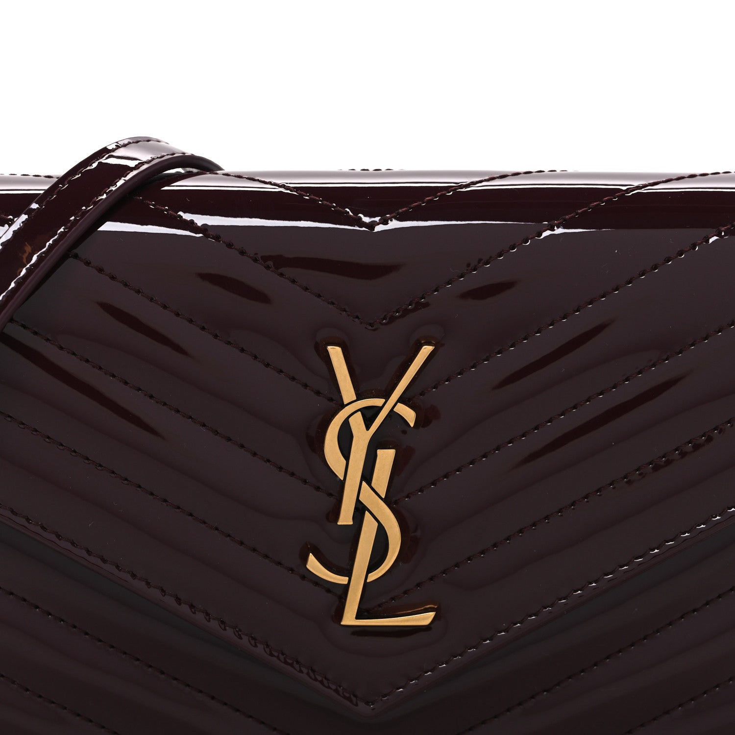 Saint Laurent Patent Calfskin Matelasse Chevron Monogram Envelope Chain Wallet Dark Red Wine 8 of 10