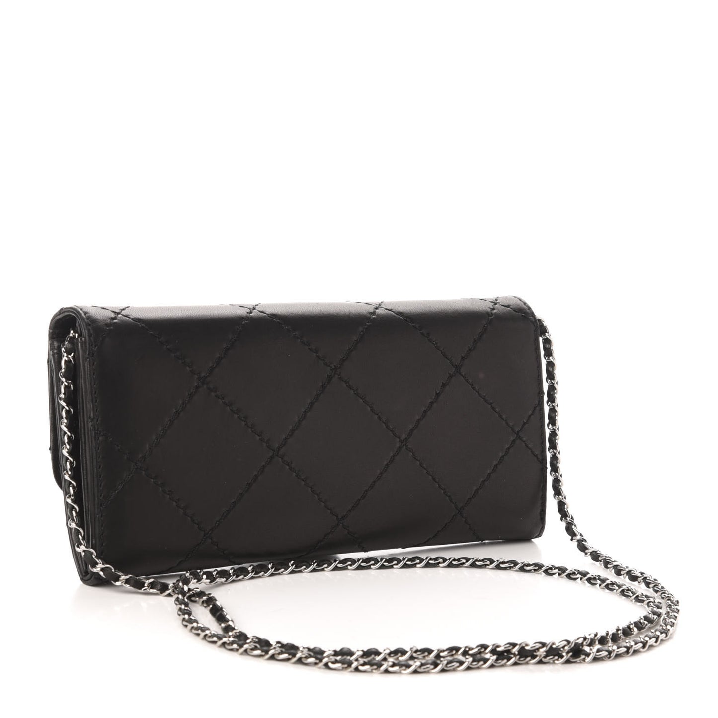 Lambskin Stitched Orient Express Wallet on Chain WOC Black
