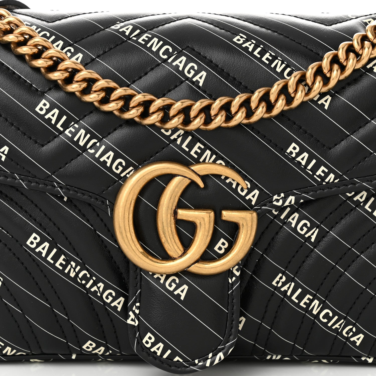 Gucci X BALENCIAGA Calfskin Matelasse Logo Print Small GG Marmont Shoulder Bag Black 8 of 10