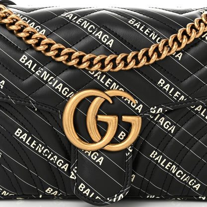 Gucci X BALENCIAGA Calfskin Matelasse Logo Print Small GG Marmont Shoulder Bag Black 8 of 10