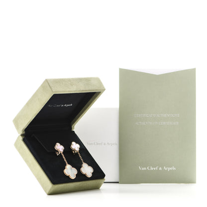 Van Cleef & Arpels 18K Yellow Gold Mother of Pearl 2 Motifs Magic Alhambra Earrings 5 of 5
