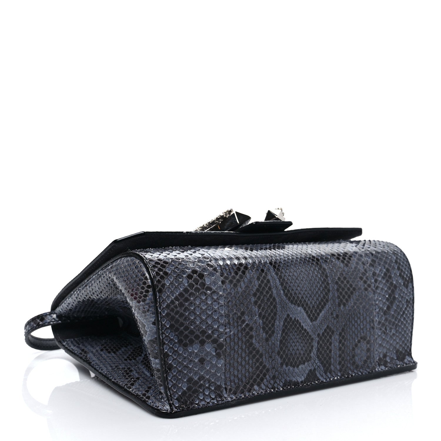 Jimmy Choo Snakeskin Crystal Madeline Top Handle Denim Blue 3 of 9